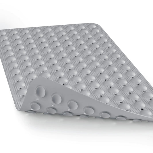 Bath Mat for Tub Shower Mat Non Slip Kids Rubber Shower Tub Mat 100% Natural Rubber no Plastic Odors Perfect for Baby and Elder Strong Suction Cups Textured Mat Surface 28 X 16 inches Grey