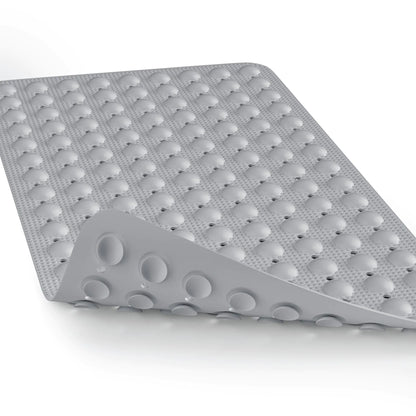 Bath Mat for Tub Shower Mat Non Slip Kids Rubber Shower Tub Mat 100% Natural Rubber no Plastic Odors Perfect for Baby and Elder Strong Suction Cups Textured Mat Surface 28 X 16 inches Grey
